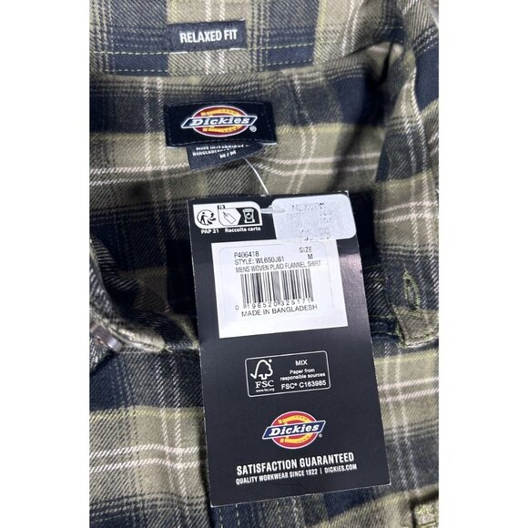 Dickies Plaid Flannel Shirt Mens Size Medium Green & Black Button-Up Pockets NEW - Picture 9 of 10